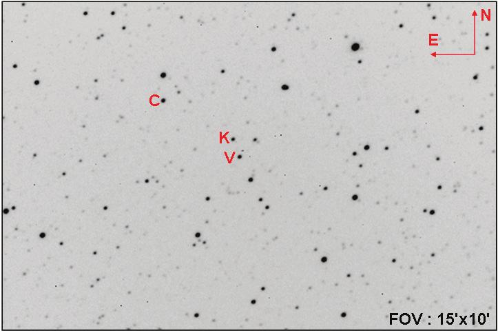 Σχ.5.18. Το πεδίο του αστέρα PY Lyr, και οι αστέρες σύγκρισης και ελέγχου που χρησιμοποιήθηκαν στις παρατηρήσεις μας. Στο πρόγραμμα AIP4WIN χρησιμοποιήθηκαν οι τιμές των ακτίνων των διαφραγμάτων 3.
