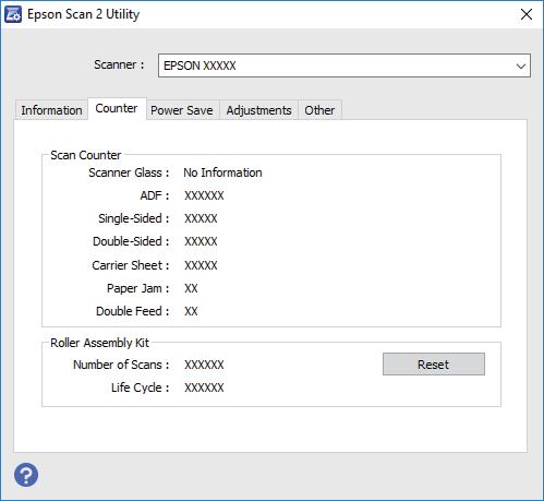 Συντήρηση Μηδενισμός αριθμού σαρώσεων Μηδενίστε τον αριθμό των σαρώσεων χρησιμοποιώντας το Epson Scan 2 Utility μετά την αντικατάσταση του κιτ διάταξης κυλίνδρων. 1. Ενεργοποιήστε τον σαρωτή. 2. Ξεκινήστε το Epson Scan 2 Utility.