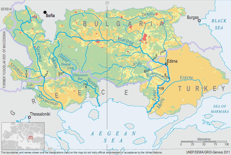 Οι διακρατικές λεκάνες της Ελλάδας (2) Νέστος Ελλάδα 46,1% Βουλγαρία 53,9% Έβρος Τουρκία 25,8% Ελλάδα 7,5%