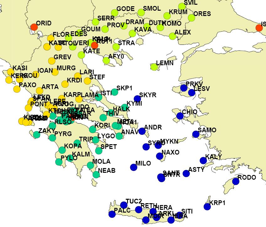 Σύστημα Αναφοράς IGS08 (2008). Διευκρινίζεται ότι για τον τελικό υπολογισμό των ταχυτήτων χρησιμοποιήθηκαν και οι προγενέστερες επιλύσεις του δικτύου που είχε πραγματοποιήσει η Ε.Ο.