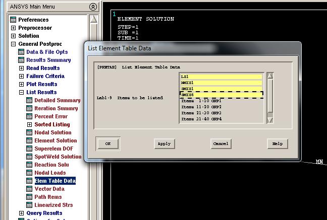 POSTPROCCESING: LIST RESULTS: ELEMENT TABLE 1. Επιλογή «List Results» 2. Επιλογή «Elem Table Data» 3.
