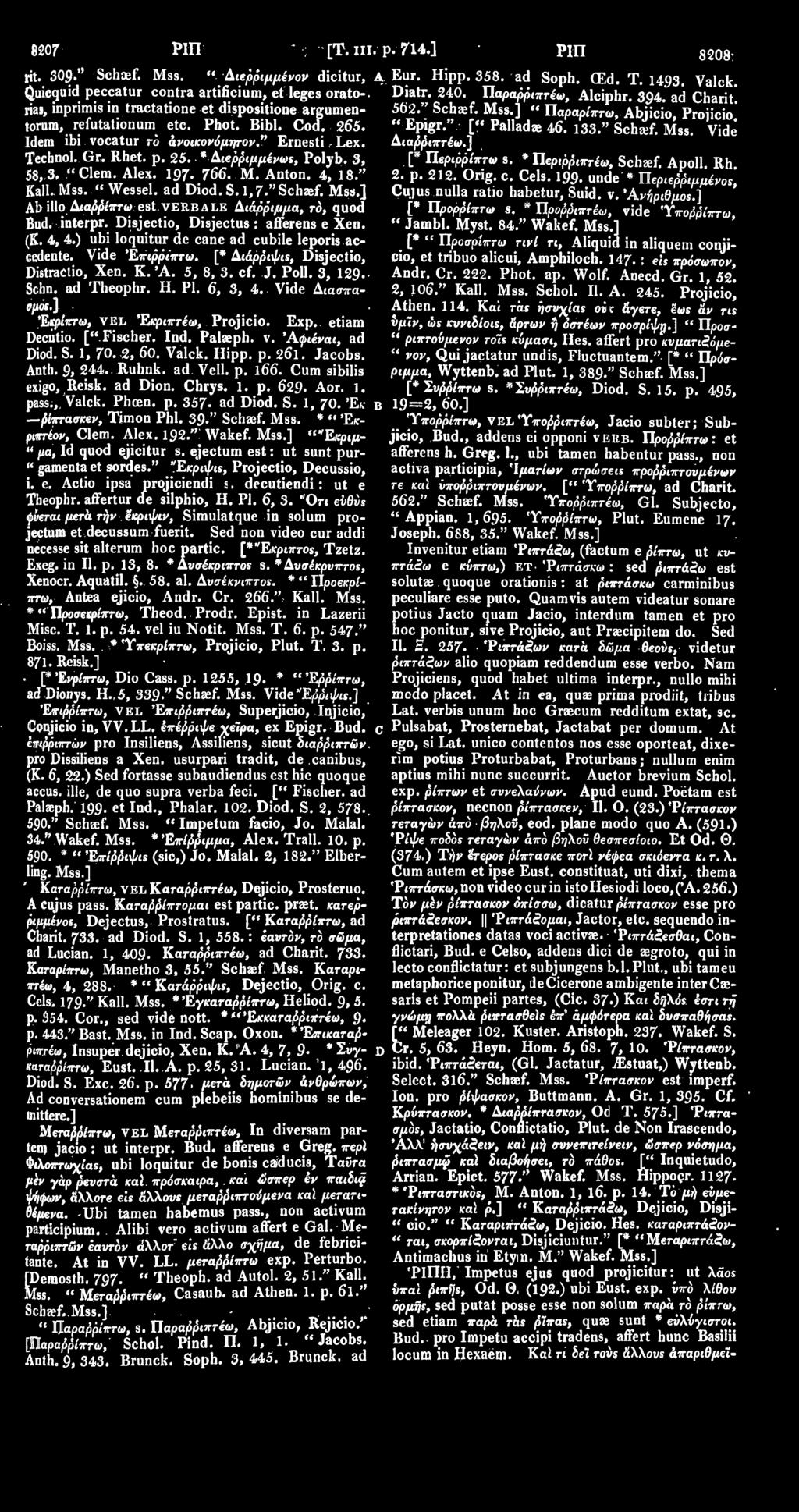 ] " Παραρίπτω, Abjicio, Projicio. torum, refutationum etc. Phot. Bibl. Cod. 265. " Epigr." [" Palladae 46. 133." Schaif. Mss. Vide Idem ibi vocatur ro άνοικονόμητον." Ernesti Lex. Αιαββιπτέω.