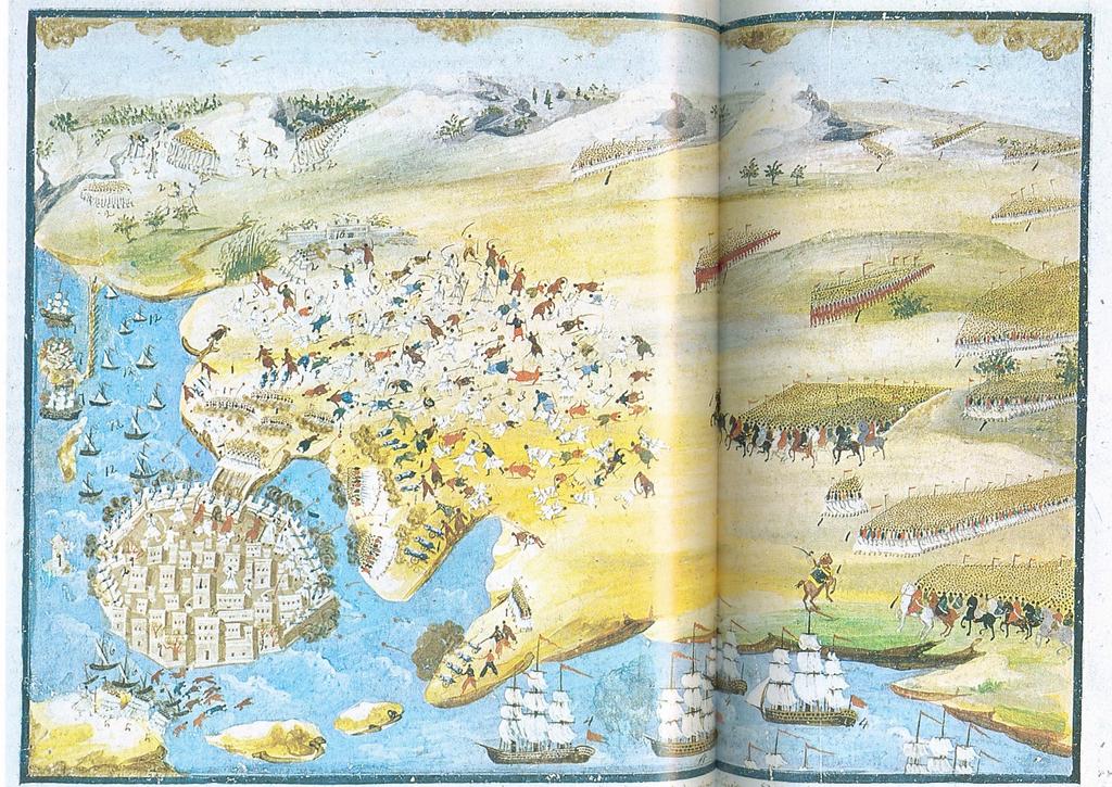 14. Σε αυτήν την εικόνα έχουμε τις διάφορες πολιορκίες του Μεσολογγίου. Διακρίνονται το Μεσολόγγι, η Κλείσοβα και το Βασιλάδι.