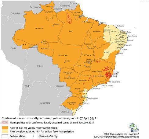 14 Σύμφωνα με τον ΠΟΥ συνίσταται ο εμβολιασμός στις περιοχές Μίνας Ζεράις (Minas Gerais), Άκρι (Acre), Αμαπά (Amapá),Αμαζόνας (Amazonas), Ντιστρίτο Φεντεράλ(Distrito Federal) (συμπεριλαμβανομένης της