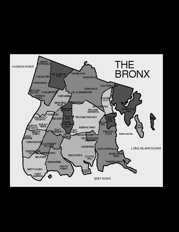 Map of the Bronx, New York.