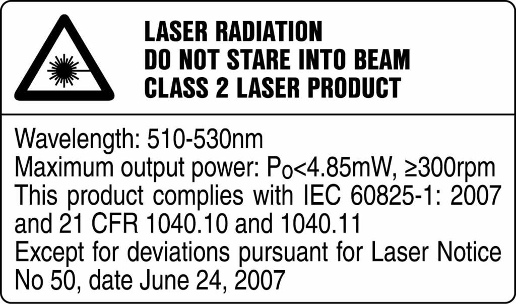 Αρ. σειράς Πάνω στην πινακίδα τύπου Προϊόν λέιζερ κατηγορίας 2. Μην κοιτάτε στην ακτίνα. 2 Ασφάλεια 2.1 
