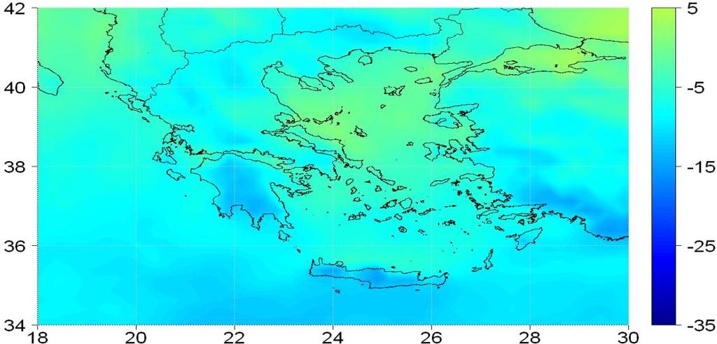 Εκατοστιαία Μεταβολή του Ύψους Βροχής (%) Ύψος Βροχής Σενάριο A1B: Εκατοστιαία Μεταβολή του Μέσου Ετήσιου Ύψους Βροχής μεταξύ των περιόδων 2021-2050 και 1961-1990 2021-2050, Σενάριο Α1Β: Μείωση του