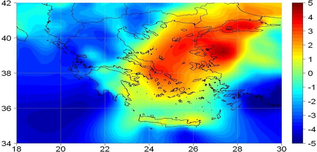 αντίστοιχη μείωση στο Ιόνιο (σε σύγκριση με την περίοδο 1961-1990) Σημαντική Ενίσχυση των Ετησίων Ανέμων το θέρος έως και κατά 10%.
