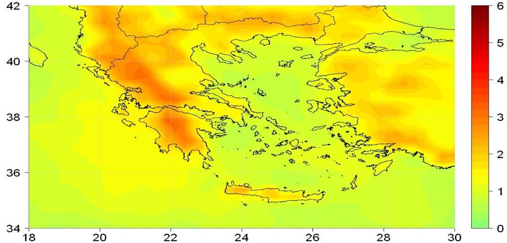 Μεταβολή της Κατερχόμενης στην επιφάνεια Ηλiακής Ακτινοβολίας (W/m 2 ) Εισερχόμενη Ηλιακή Ακτινοβολία Σενάριο Α1Β: Μεταβολή της Εισερχόμενης στην επιφάνεια Ηλιακής Ακτινοβολίας μεταξύ των περιόδων