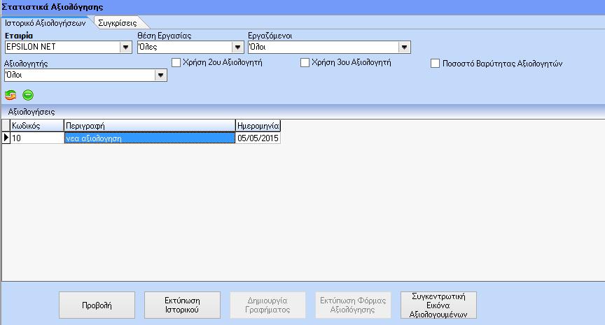 3.2) Συγκρίσεις Στις συγκρίσεις ο χρήστης μπορεί να συγκρίνει τα αποτελέσματα αξιολόγησης δύο εργαζόμενων επιλογής του.