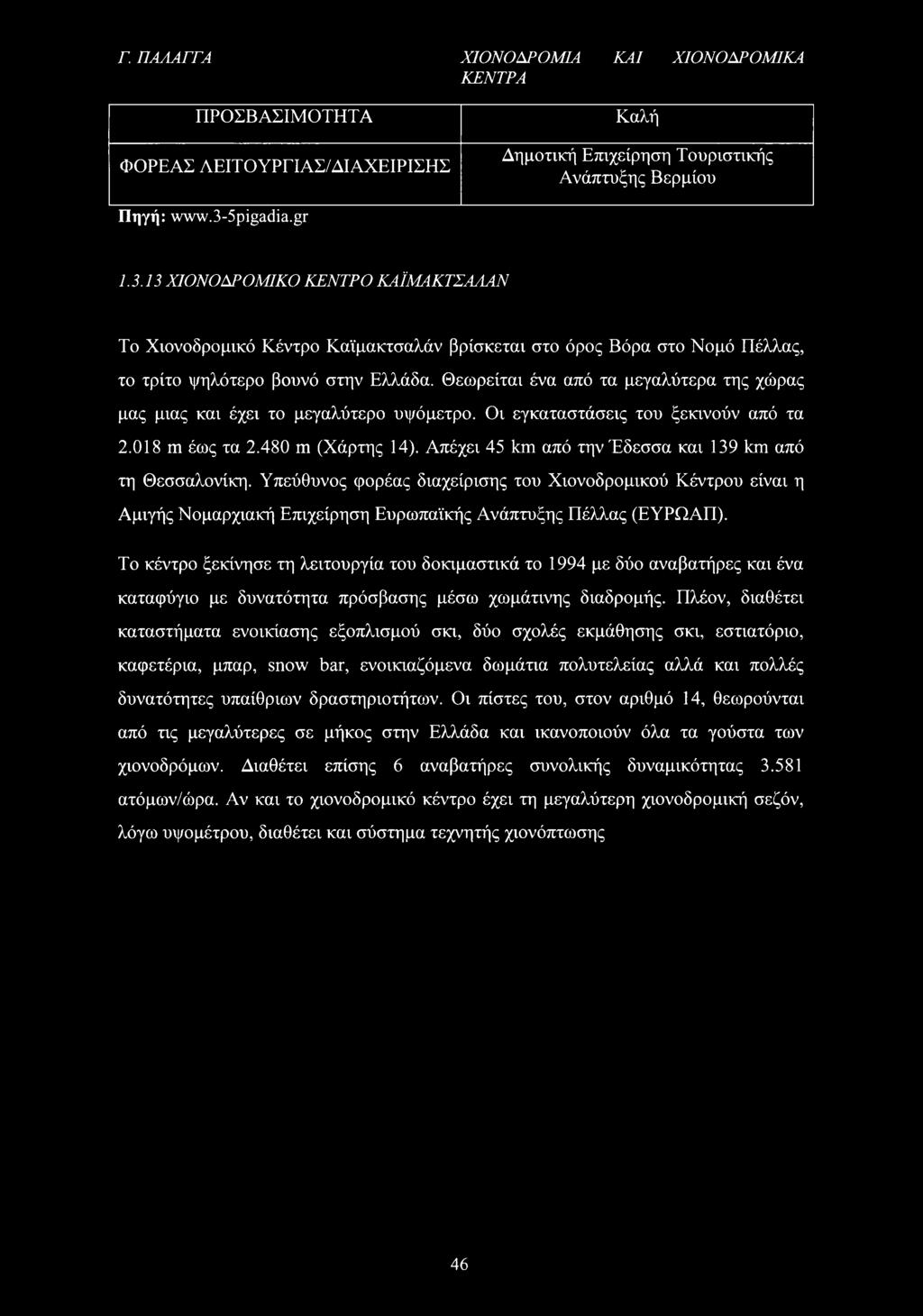 Θεωρείται ένα από τα μεγαλύτερα της χώρας μας μιας και έχει το μεγαλύτερο υψόμετρο. Οι εγκαταστάσεις του ξεκινούν από τα 2.018 m έως τα 2.480 m (Χάρτης 14).