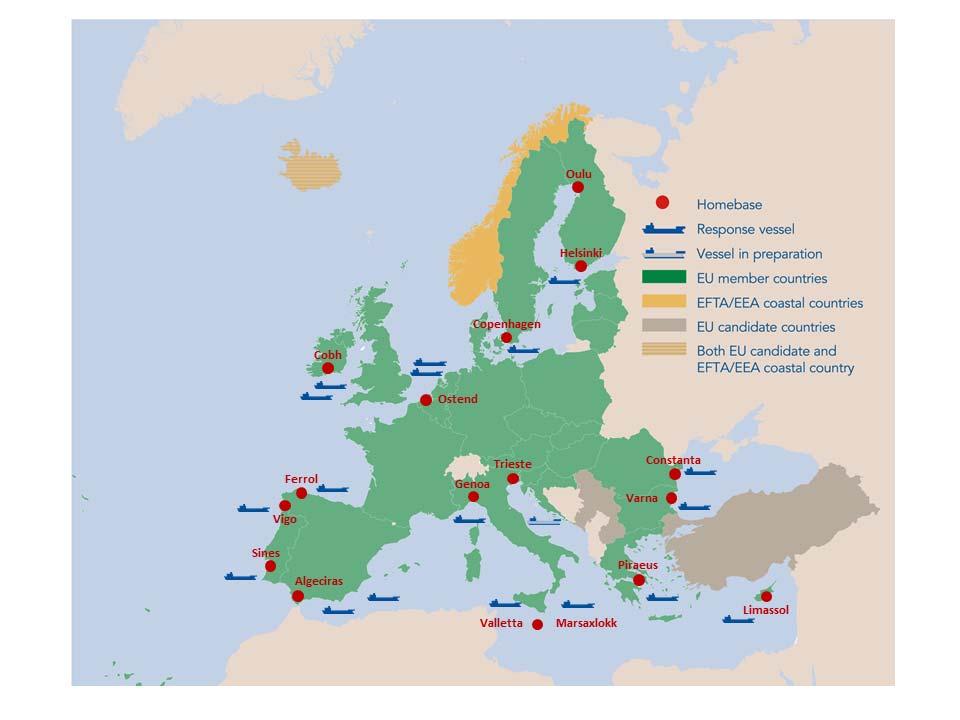 Εικόνα 3 - Δίκτυο σκαφών ΕΕ για την αντιμετώπιση των πετρελαιοκηλίδων Πηγή: http://emsa.europa.eu/operations/network-of-stand-by-oil-spill-response-vessels.