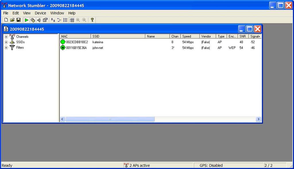 Επιθέσεις και τεχνικές προστασίας σε ένα wireless network 802.11 Το NetStumbler είναι μια εφαρμογή ανίχνευσης ενεργών ασύρματων δικτύων.