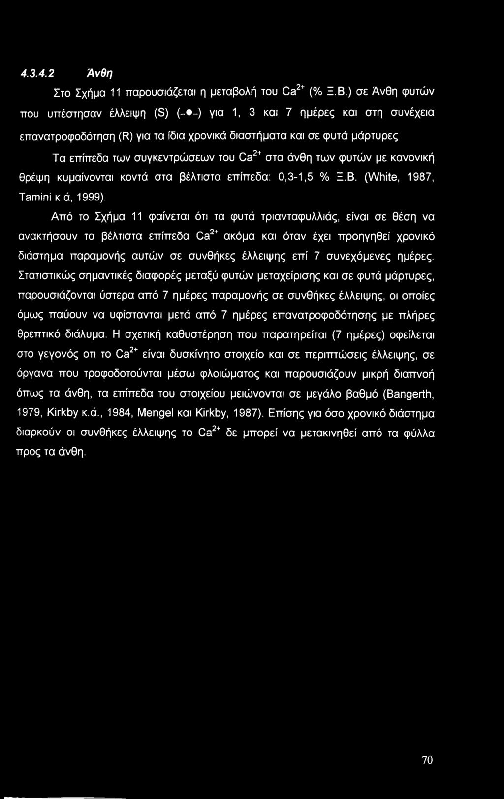 στα άνθη των φυτών με κανονική θρέψη κυμαίνονται κοντά στα βέλτιστα επίπεδα: 0,3-1,5 % Ξ.Β. (White, 1987, Tamini κ ά, 1999).