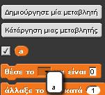 Γι' αυτό και χρειάζεται προσοχή στο σχεδιασμό της δραστηριότητας. (Σημ. Το Snap επιτρέπει την μετονομασία των μπλοκ των μεταβλητών στα σενάρια.