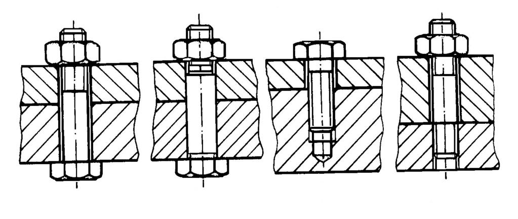 16 Organe de maşini cu şurub, montat fără joc, şi piuliţă (fig..1, b); cu şurub înşurubat în una din piese (fig..1, c); cu prezon şi piuliţă (fig..1, d).