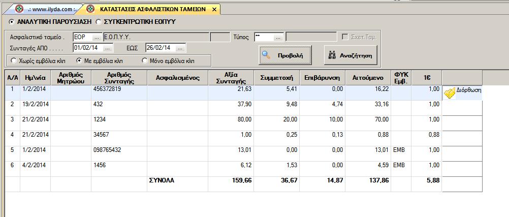 αν τσεκάρετε την επιλογή <Με εμβόλια κλπ>, θα δείτε ΟΛΕΣ τις συνταγές του ΕΟΠΥΥ, ενώ αν τσεκάρετε την επιλογή