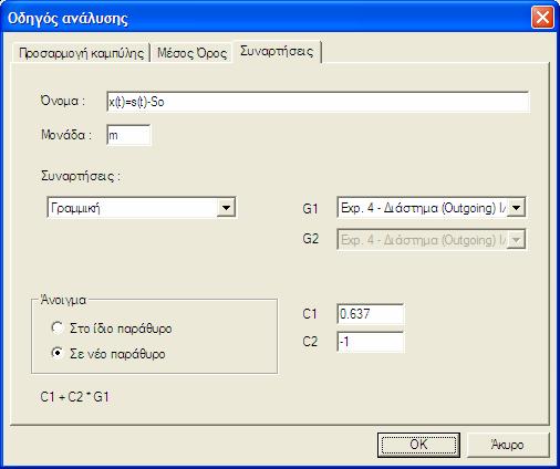 σχ. 31 Πραγματοποιούμε τις ακόλουθες αλλαγές: Επιλέγοντας τη «Γραμμική» η συνάρτηση που δημιουργείται είναι η C1 + C2 G1 όπως αναγράφεται κάτω.