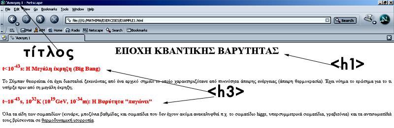 Άσκηση 1: Πληκτρολογήστε τον κώδικα HTML ώστε