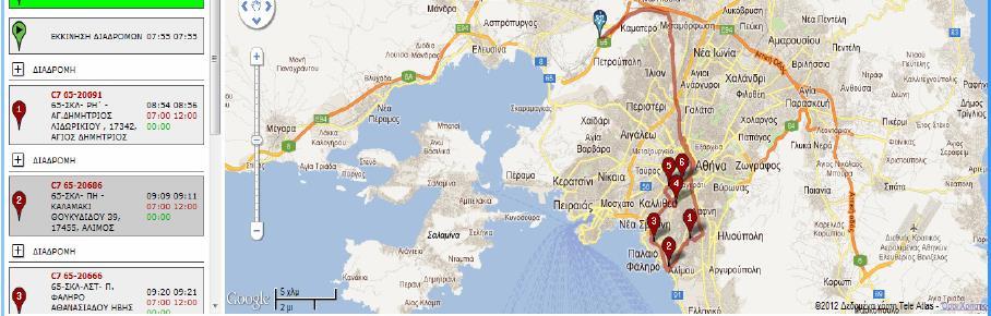 Σχήμα 5: Παραγωγή Βέλτιστης Διαδρομής για τον οδηγό Παραγωγή Αναφορών και Στατιστικών Δεδομένων Η εφαρμογή παρέχει προηγμένες δυνατότητες προβολής