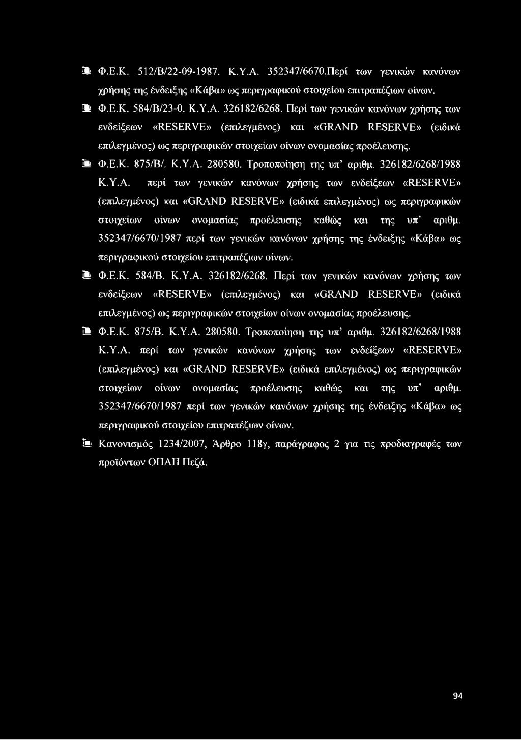 Τροποποίηση της υπ αριθμ. 326182/6268/1988 Κ.Υ.Α.