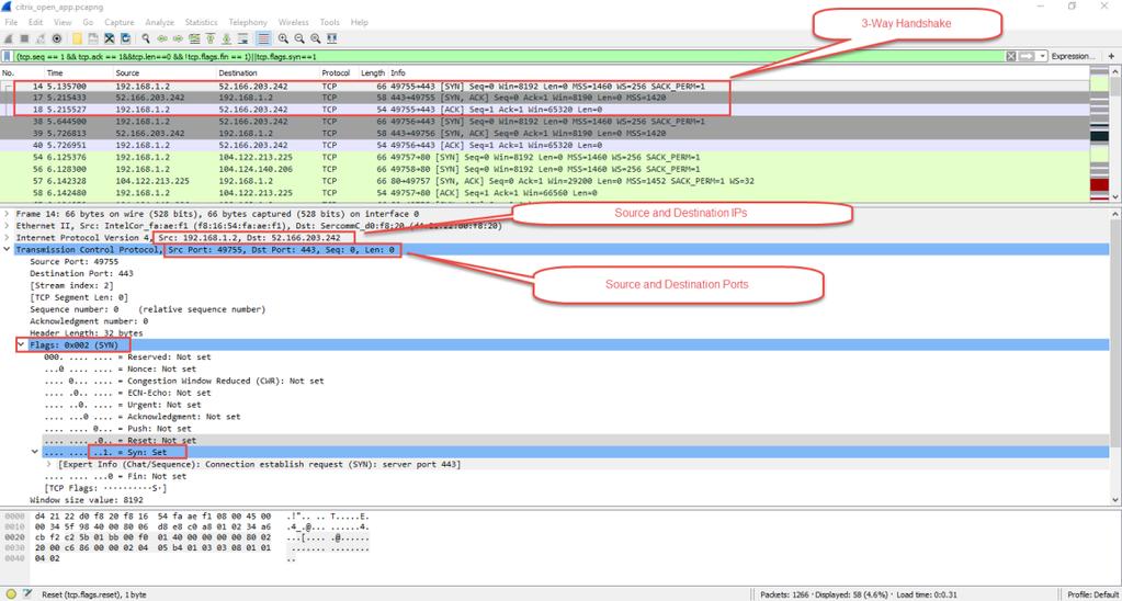 4.1.4 Χρήση Wireshark κατά την διαδικασία χρήσης XenApplication (ICA file) Η διαδικασία εκτέλεσης μιας εφαρμογής Citrix μπορεί να αναλυθεί περαιτέρω με την χρήση του προγράμματος WireShark, στην