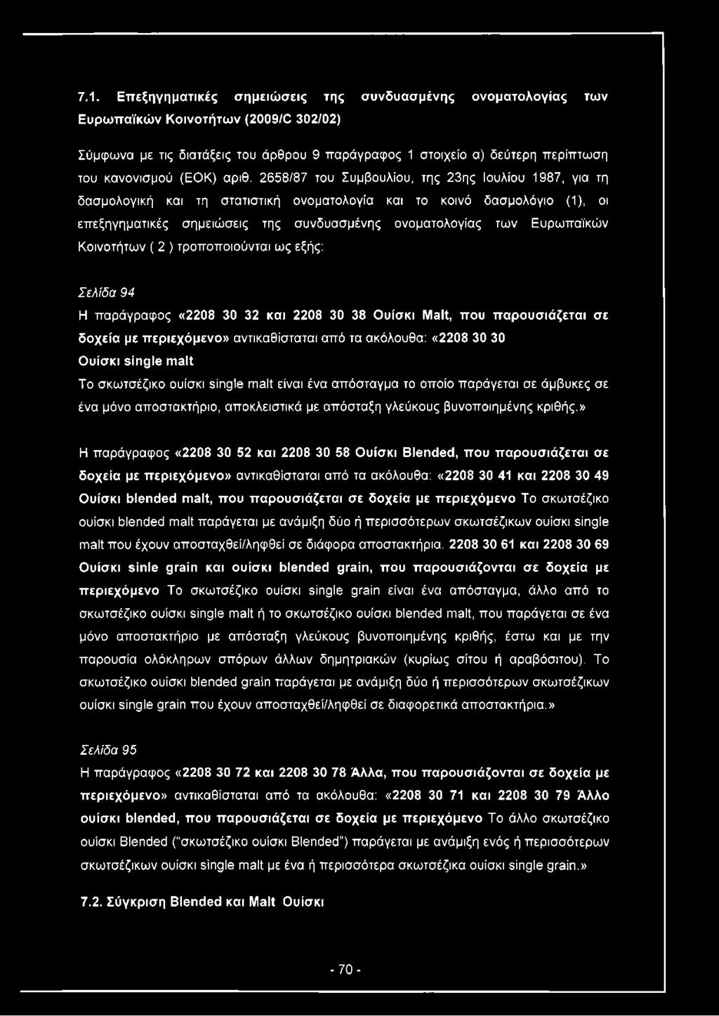 2658/87 του Συμβουλίου, της 23ης Ιουλίου 1987, για τη δασμολογική και τη στατιστική ονοματολογία και το κοινό δασμολόγιο (1), οι επεξηγηματικές σημειώσεις της συνδυασμένης ονοματολογίας των