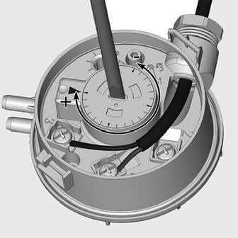 Obracać dalej w kierunku zgodnym z ruchem wskazówek zegara, w celu ustawienia czujnika ciśnienia gazu na wartość 10% wyższą od określonej powyżej wartości odcięcia dopływu gazu.