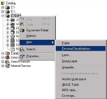 [5,8] Εικόνα 3.3: Δημιουργία μια κενής προσωπικής Γ.Β.Δ. στο ArcCatalog. Αφού δημιουργηθεί η κενή Γ.Β.Δ., εκτελείται η διαδικασία παραγωγής του σχήματος της (generate schema) με το πάτημα του κουμπιού CASE tools.