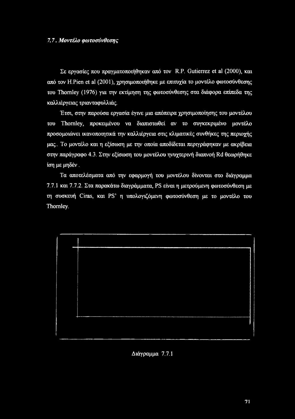7.7. Μοντέλο φωτοσύνθεσης Σε εργασίες που πραγματοποιήθηκαν από τον R.P. Gutierrez et al (2000), και από τον H.