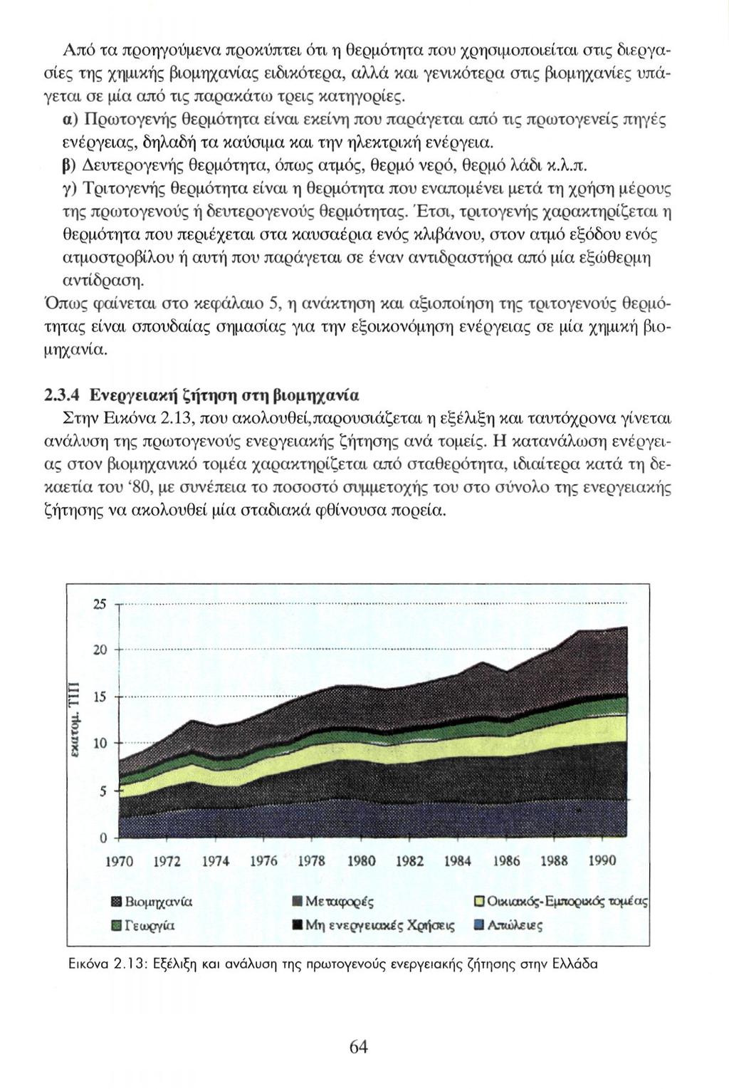 Από τα προηγούμενα προκύπτει ότι η θερμότητα που χρησιμοποιείται στις διεργασίες της χημικής βιομηχανίας ειδικότερα, αλλά και γενικότερα στις βιομηχανίες υπάγεται σε μία από τις παρακάτω τρεις