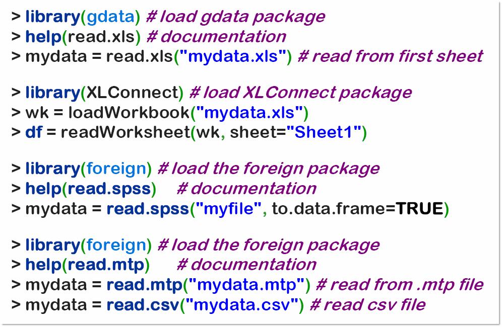 Εισαγωγή δεδοµένων: Input data into R # οι επόµενες 3 εντολές είναι ισοδύναµες >test.txt <- read.table("d:/test.