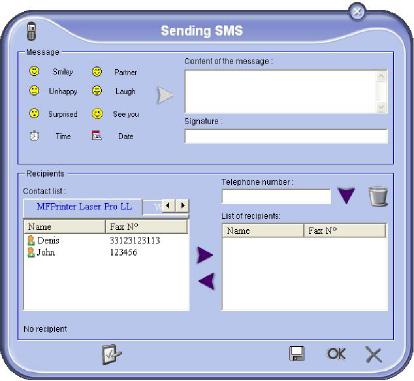 Αποστολή ενός SMS 1 Κάντε κλικ στο εικονίδιο SMS του παραθύρου MF DIRECTOR. 2 Κάντε κλικ στο NEW και μετά στο SMS.