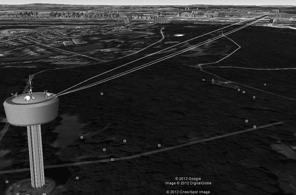 Бежични комуникациони системи Слика 2.12 : Преглед резултата симулације у програму Google Earth 2.