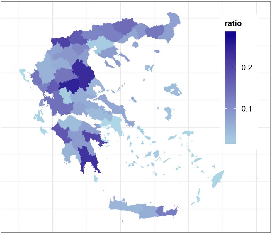 Ζήτηση ηλεκτρικής ενέργειας για γεωργική χρήση (2012) Λόγος ζήτηση ηλεκτρικής ενέργειας γεωργικής χρήσης/ συνολική ζήτηση Ζήτηση ηλεκτρικής ενέργειας για γεωργική χρήση /