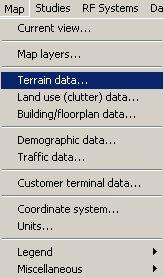 Οδηγούµαστε, λοιπόν, στο µενού Map και επιλέγουµε το υποµενού Terrain Data (εικόνα 3.2.12). Στο παράθυρο που εµφανίζεται (εικόνα 3.2.13) επιλέγουµε το κουτί ελέγχου Show terrain data?