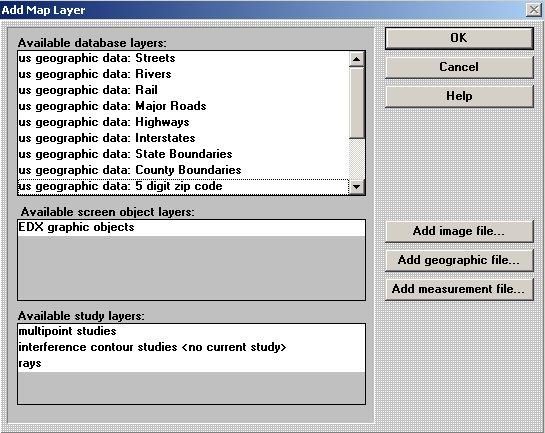 Κεφάλαιο 3ο: Link study µε το πρόγραµµα EDX signalpro 2.0 Με τη βοήθεια του κουµπιού Add layer βρισκόµαστε µπροστά στην εικόνα 3.2.17, απ όπου πραγµατοποιείται η εισαγωγή των γεωγραφικών στοιχείων.