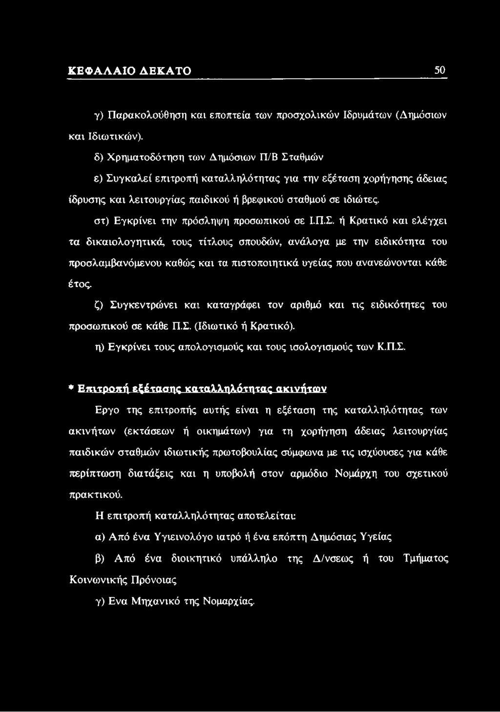 στ) Εγκρίνει την πρόσληψη προσωπικού σε Ι.Π.Σ.