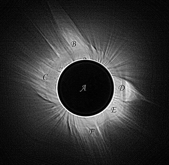Στρίκης Ι. / Ανάλυση παρατηρήσεων της ολικής έκλειψης Ηλίου 29 Μαρτίου 2006, Καστελόριζο. Εικόνα 5. Οι περιοχές που μετρήθηκαν στο εξωτερικό στέμμα. Φωτ: Ιάκωβος-Μάριος Δ. Στρίκης.