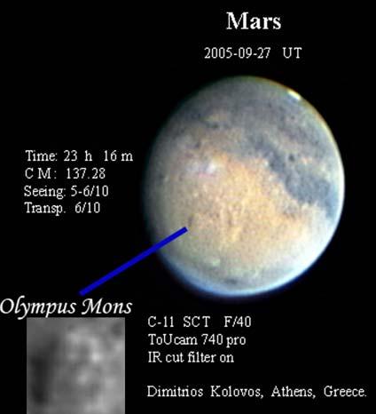 Στέλλας Ι. - Μαραβέλιας Γ. - Καρδάσης Μ. / Απολογισμός παρατηρήσεων 2004-2006 2. Σημαντικές παρατηρήσεις. 2.1 Εξαιρετική ποιότητα καταγραφής του Ηφαιστείου Olympus Mons στον πλανήτη Άρη από τον Δημήτρη Κολοβό.