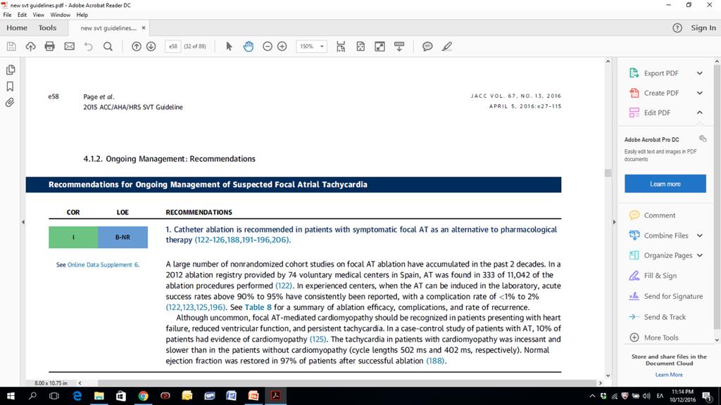 Εστιακή κολπική ταχυκαρδία 2015 AHA/ACC/HRS Guidelines Συνιστάται κατάλυση σε