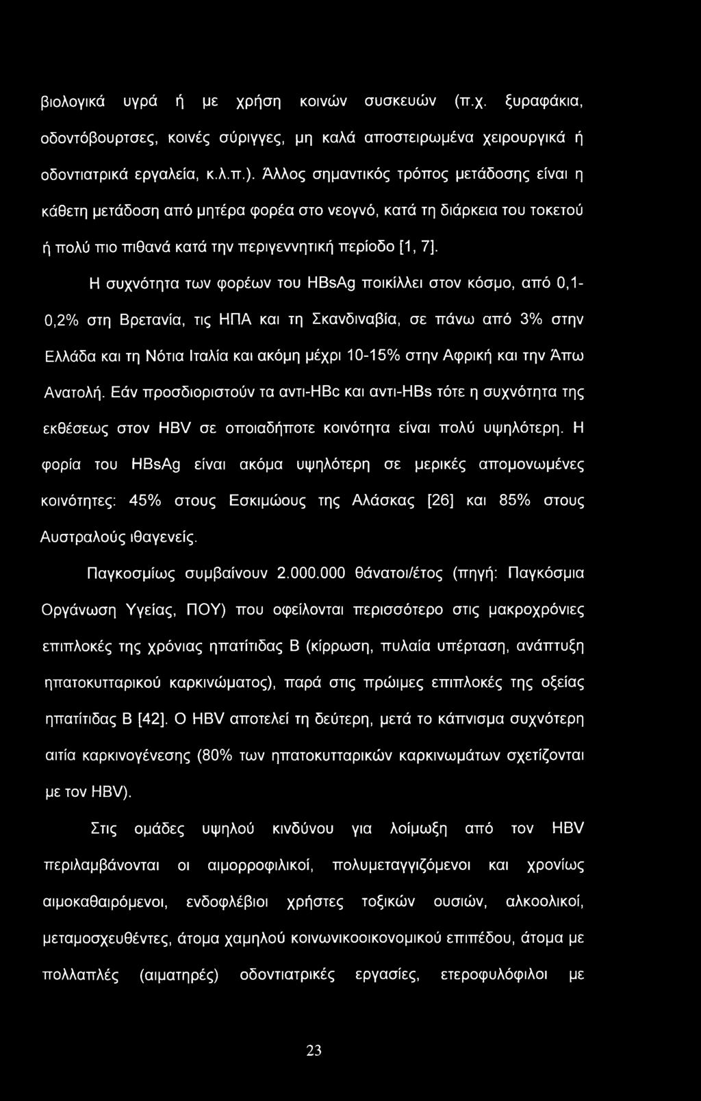 βιολογικά υγρά ή με χρήση κοινών συσκευών (π.χ. ξυραφάκια, οδοντόβουρτσες, κοινές σύριγγες, μη καλά αποστειρωμένα χειρουργικά ή οδοντιατρικά εργαλεία, κ.λ.π.).