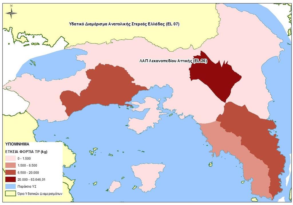 Χάρτης 16: Ετήσιο συνολικό φορτίο Ρ από σημειακές πηγές