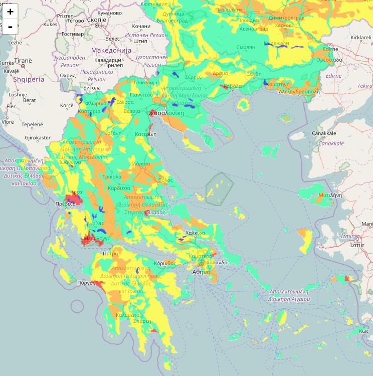 Χάρτης για την συμπίεση του εδάφους διαθέσιμος από την ευρωπαϊκές εδαφολογικές βάσεις δεδομένων