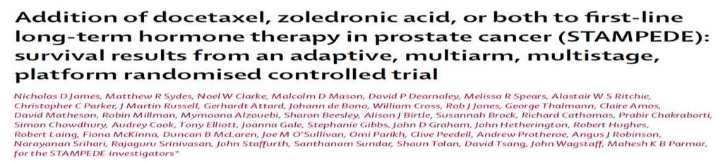 2962 men with locally advanced or metastatic prostate cancer Stratified randomisation 2:1:1:1 standard of care-hormone therapy only (control) standard of care plus