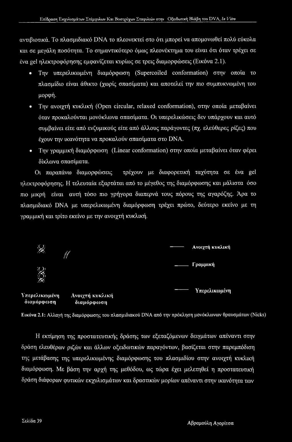 Την υπερελικωμένη διαμόρφωση (Supercoiled conformation) στην οποία το πλασμίδιο είναι άθικτο (χωρίς σπασίματα) και αποτελεί την πιο συμπυκνωμένη του μορφή.