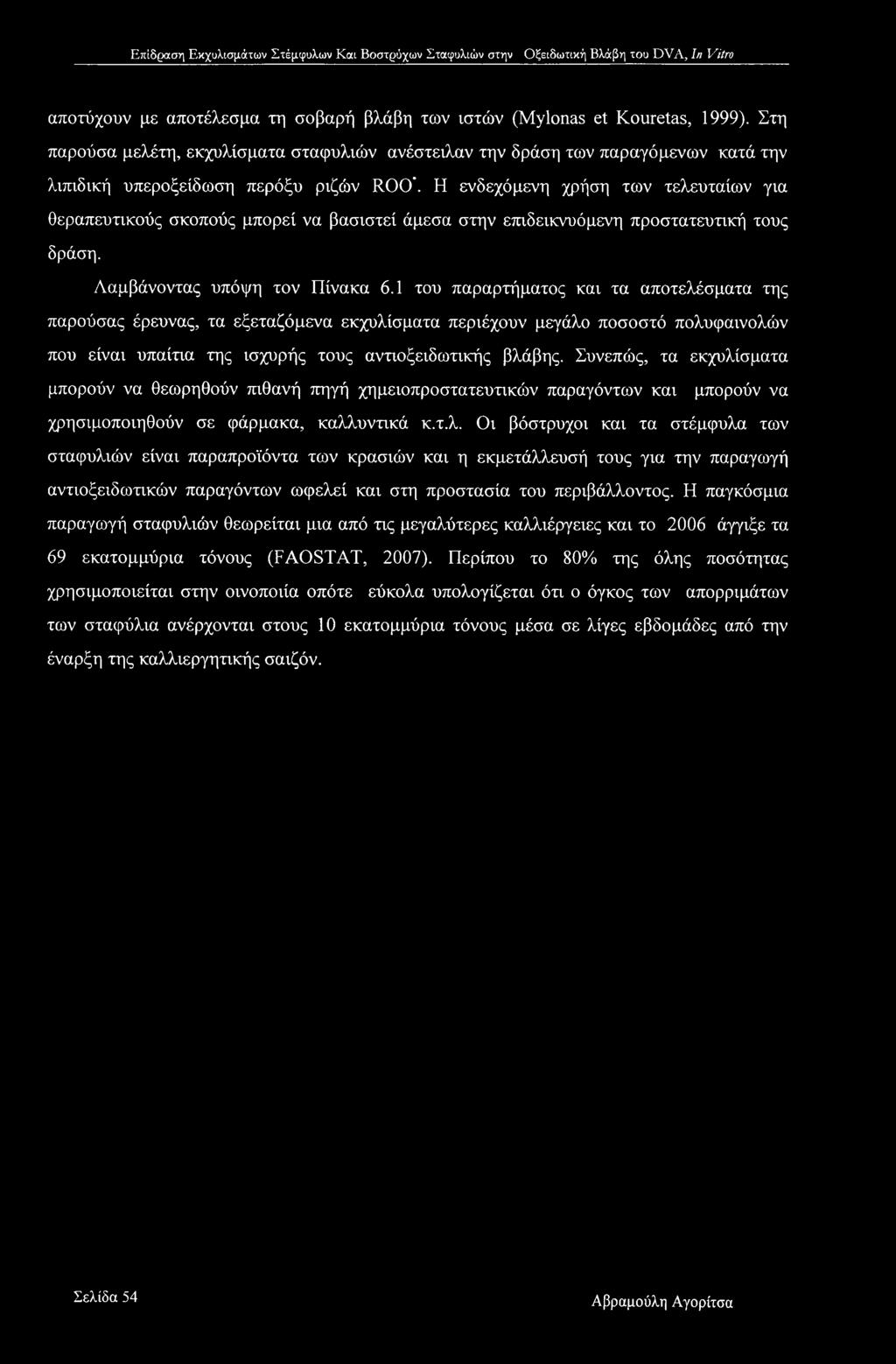 Η ενδεχόμενη χρήση των τελευταίων για θεραπευτικούς σκοπούς μπορεί να βασιστεί άμεσα στην επιδεικνυόμενη προστατευτική τους δράση. Λαμβάνοντας υπόψη τον Πίνακα 6.