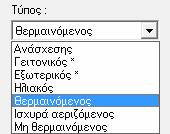 Στη συνέχεια μπορούμε να επιλέξουμε τον τύπο του χώρου σε σχέση με τη θερμική του συμπεριφορά και του δίνουμε χρήση από την