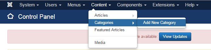 4.2.1 Κατηγορίες Για να δηµιουργήσουµε µια νέα κατηγορία, ακολουθούµε το συγκεκριµένο path στο διαχειριστικό περιβάλλον: Content > Categories > Add New Category. Εικόνα 4.3 Προσθήκη Κατηγορίας.