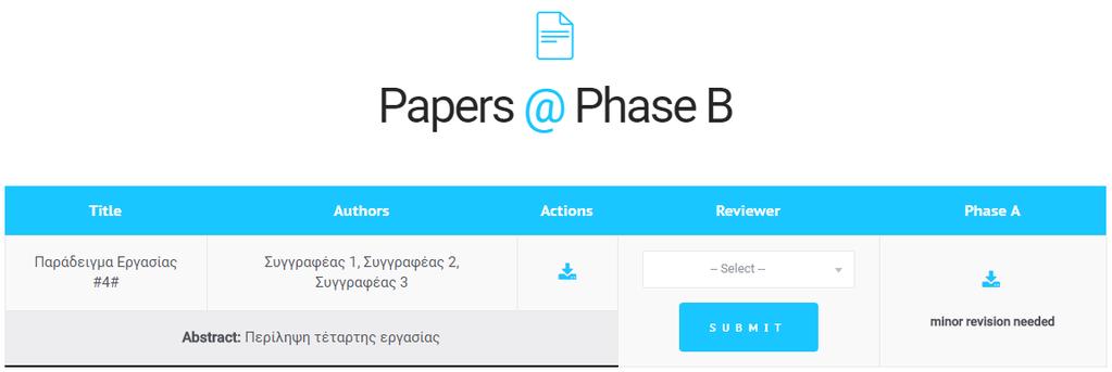 Β. Για να μπορέσουμε να τα δούμε στο panel της Φάσης Β (Εικόνα 12) θα πρέπει να κατατεθεί το αναθεωρημένο paper μέχρι το deadline που έχει οριστεί.